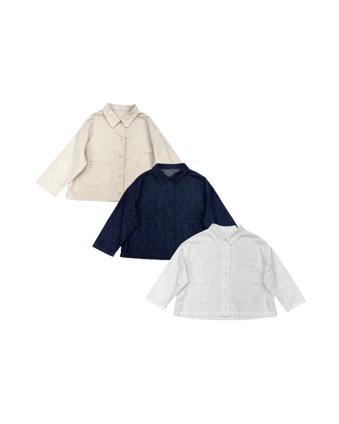 斜布全麻尖領雙袋外套