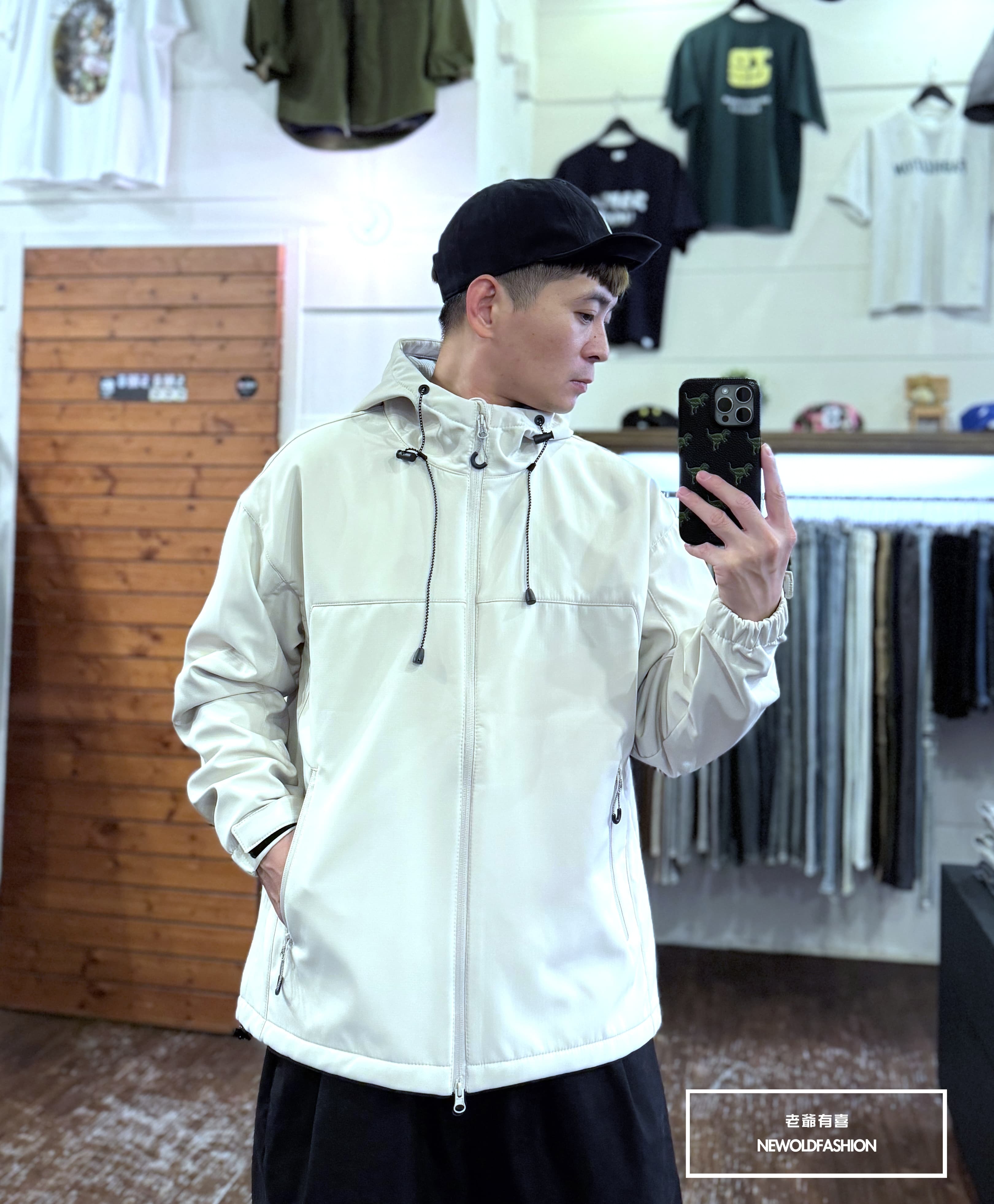 『新品上市』重磅車線素面防風連帽外套-米(NOF2410J223)