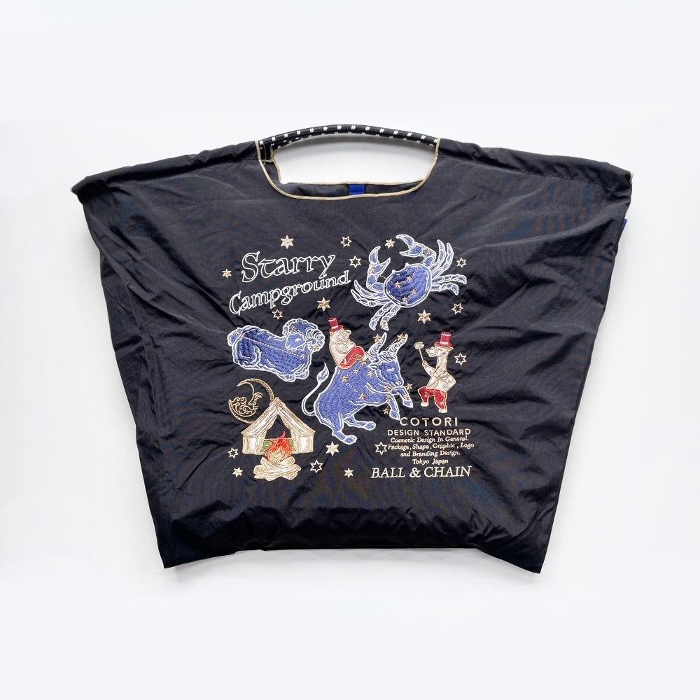 Ball＆Chain 刺繡環保購物袋 L號 - 黑 (32110601)