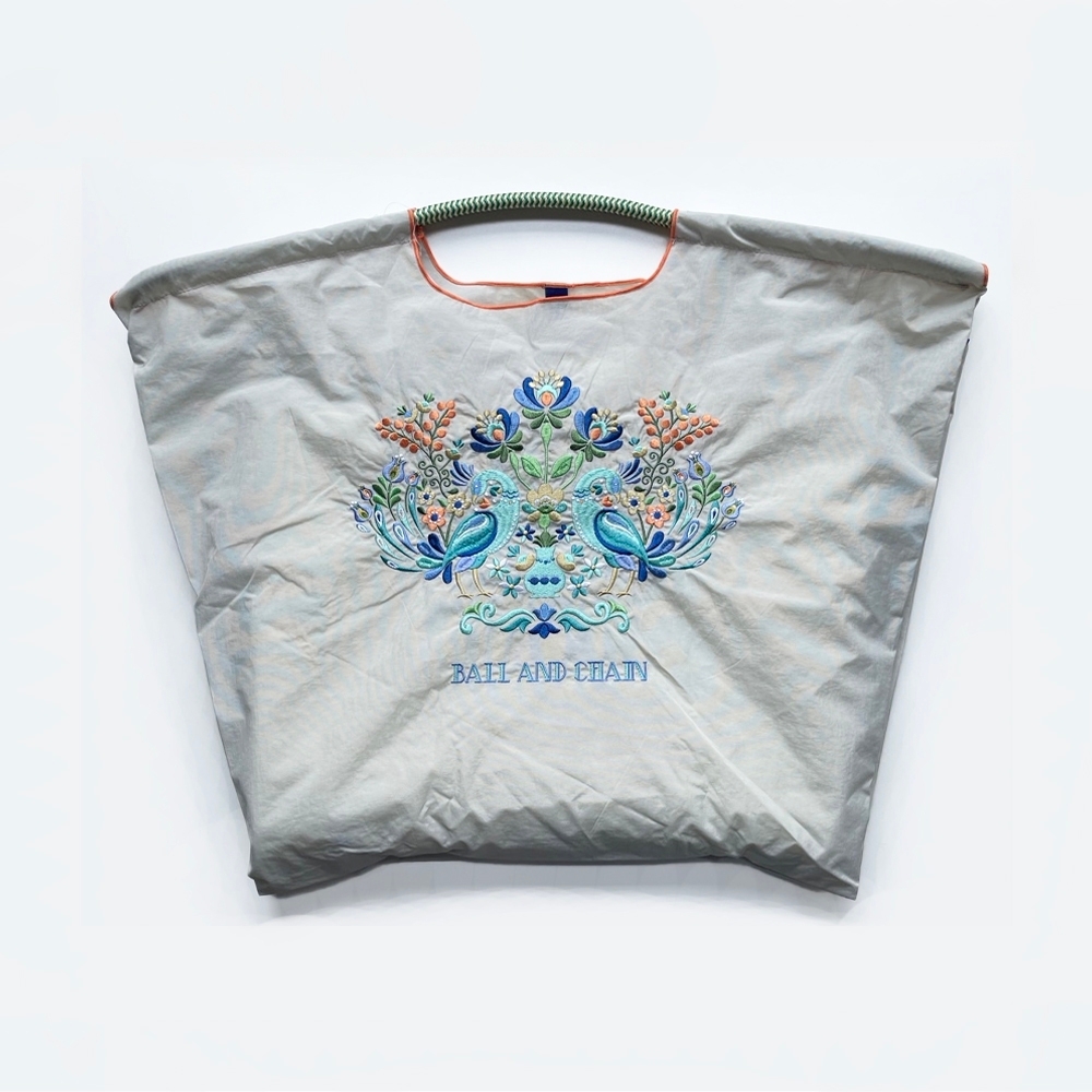 Ball＆Chain 刺繡環保購物袋 L號 - 淺灰 (30113684)