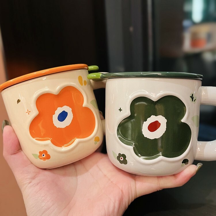 《5282》可愛小花帶蓋馬克杯320ml