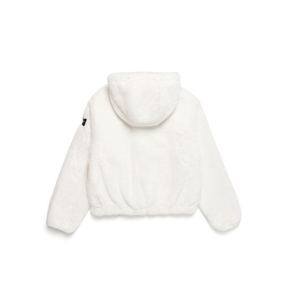 Unisex Faux Fur Hooded Zip-Up Jacket - WHITE
