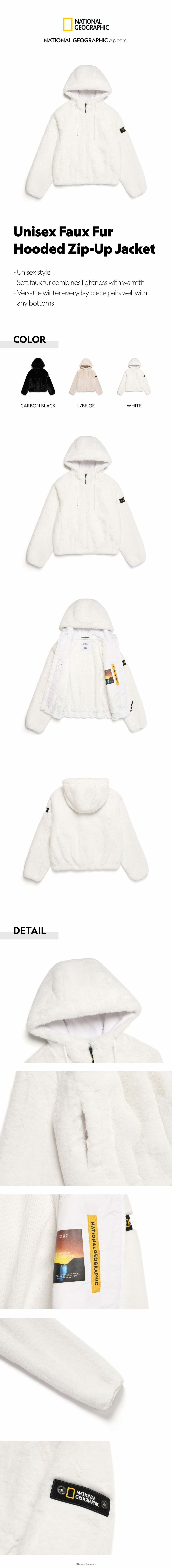 Unisex Faux Fur Hooded Zip-Up Jacket - WHITE