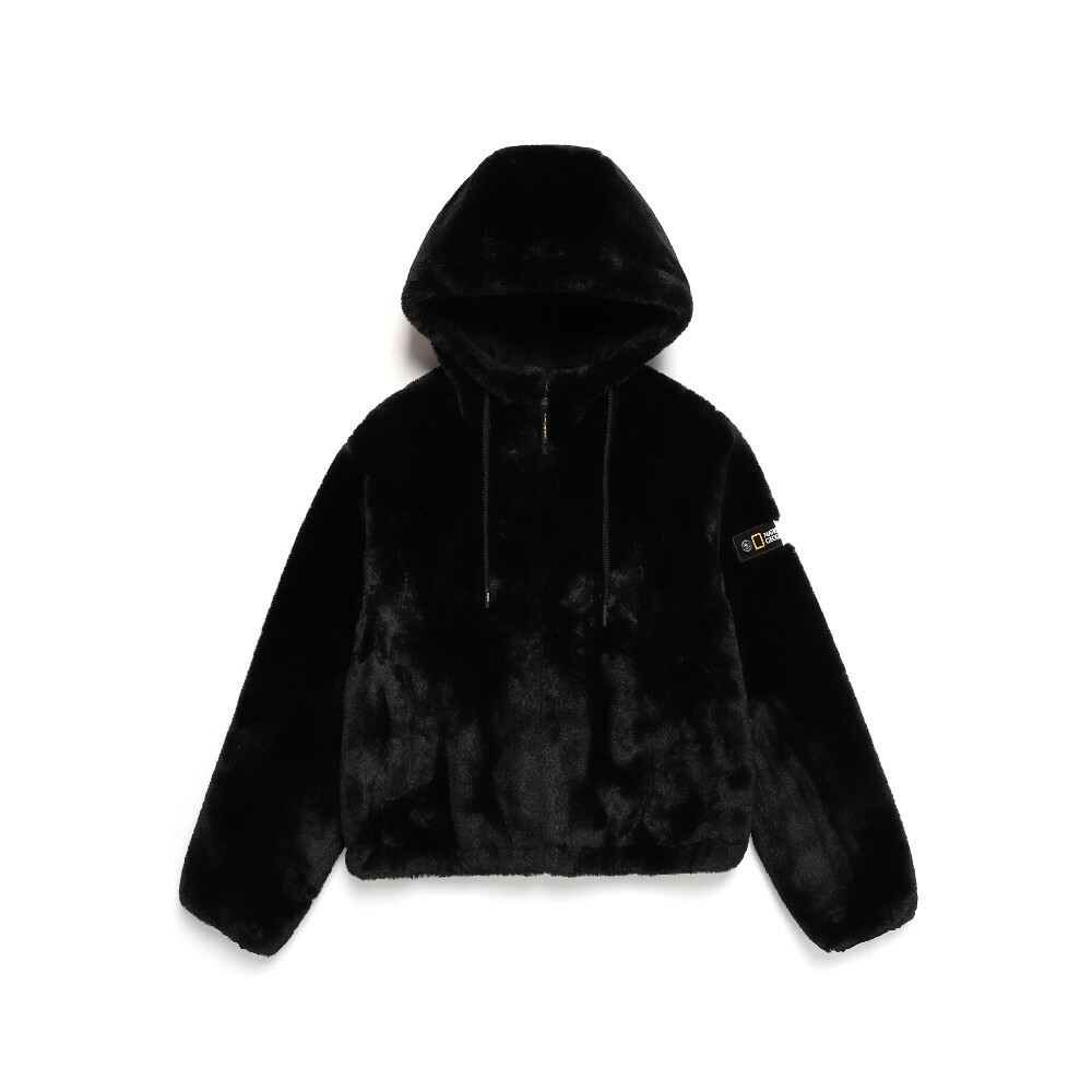 Unisex Faux Fur Hooded Zip-Up Jacket - CARBON BLACK