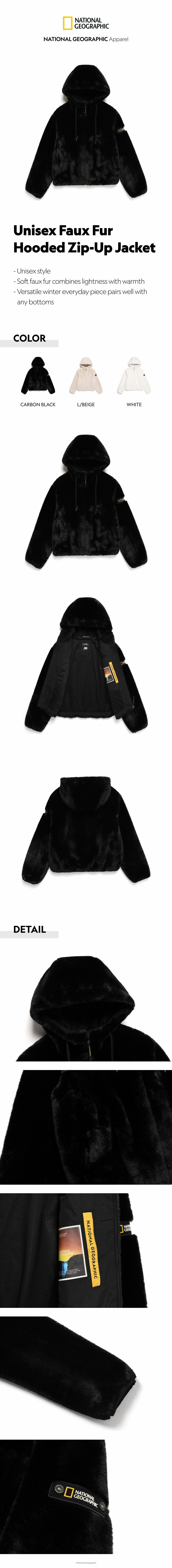 Unisex Faux Fur Hooded Zip-Up Jacket - CARBON BLACK