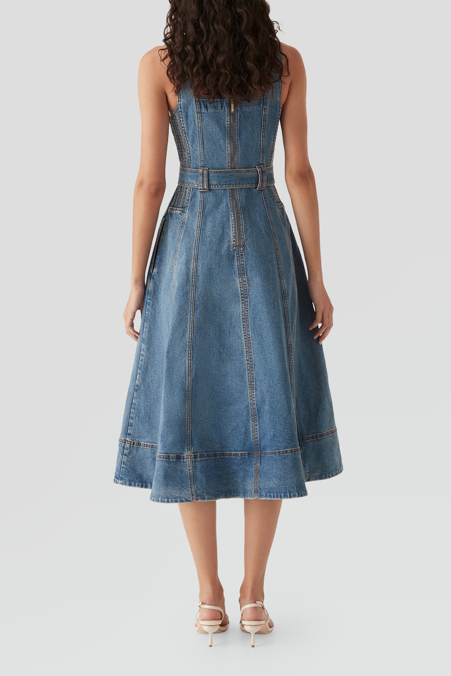 Aje｜CLAY 馬甲式排釦腰帶牛仔洋裝