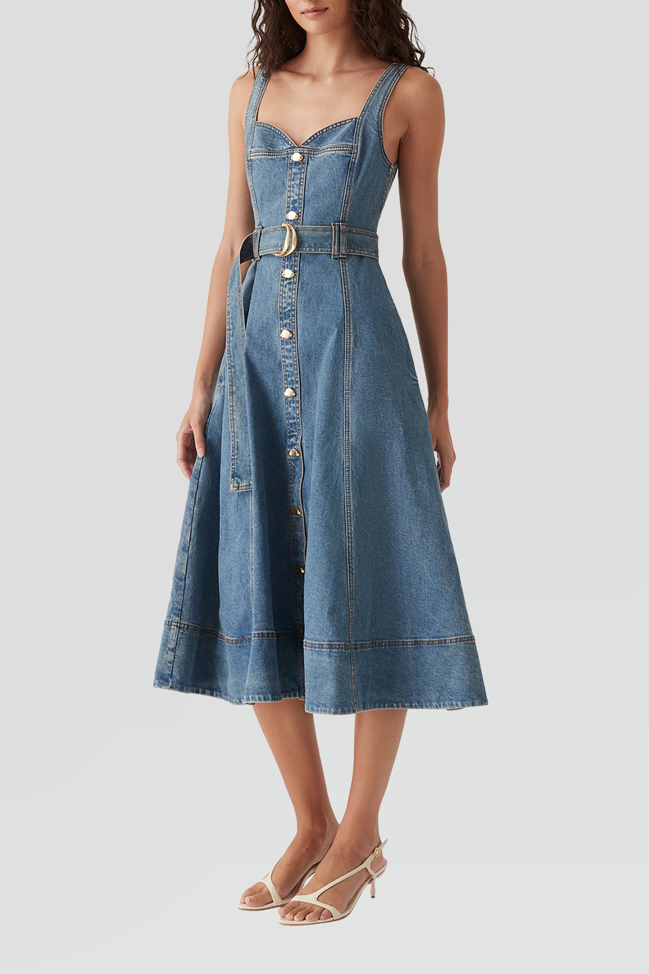 Aje｜CLAY 馬甲式排釦腰帶牛仔洋裝