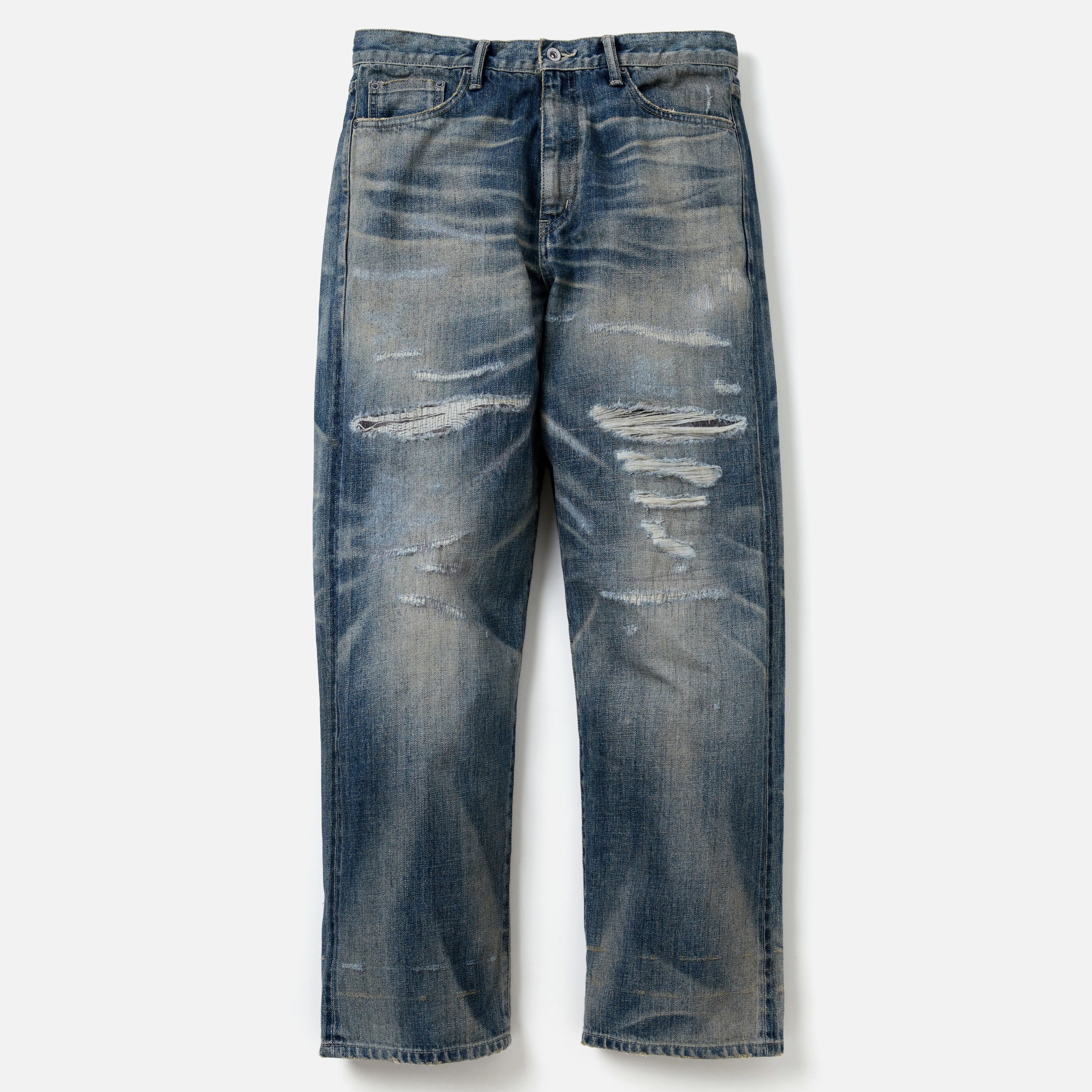 -(B4a03)-NEIGHBORHOOD SAVAGE DENIM DP BASIC PANTS 破壞 丹寧藍/黑色-242XBNH-PTM08