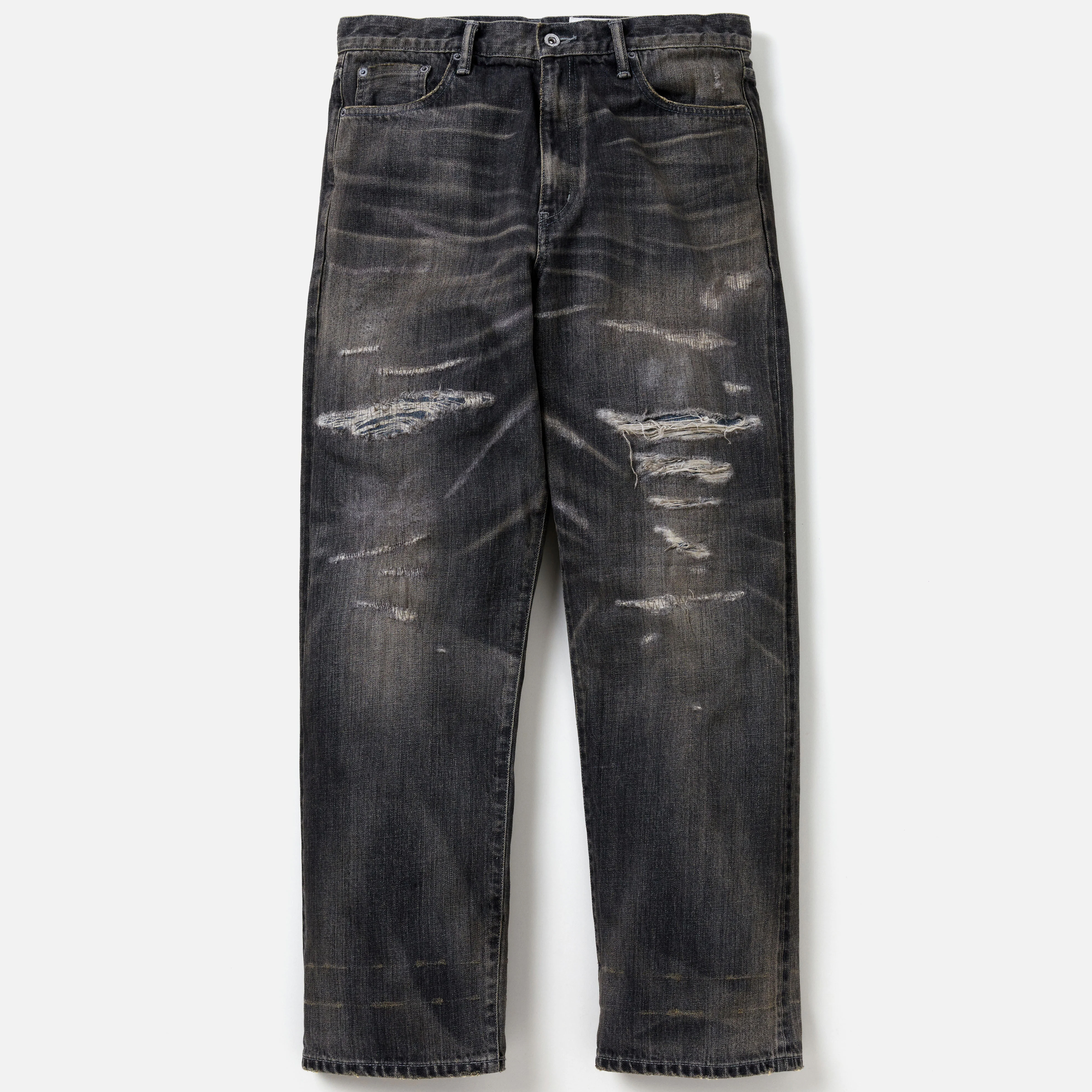 -(B4a03)-NEIGHBORHOOD SAVAGE DENIM DP BASIC PANTS 破壞 丹寧藍/黑色-242XBNH-PTM08