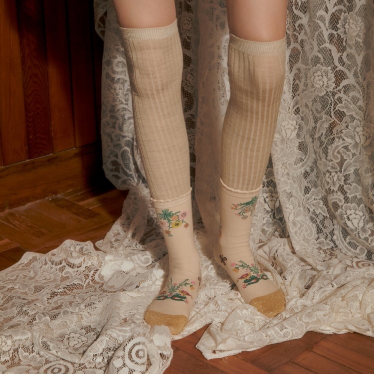 韓國 socks appeal® x Nathalie Lete 奇幻動物森林中筒襪 蝴蝶花園matin