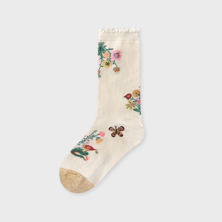 韓國 socks appeal® x Nathalie Lete 奇幻動物森林中筒襪 蝴蝶花園matin