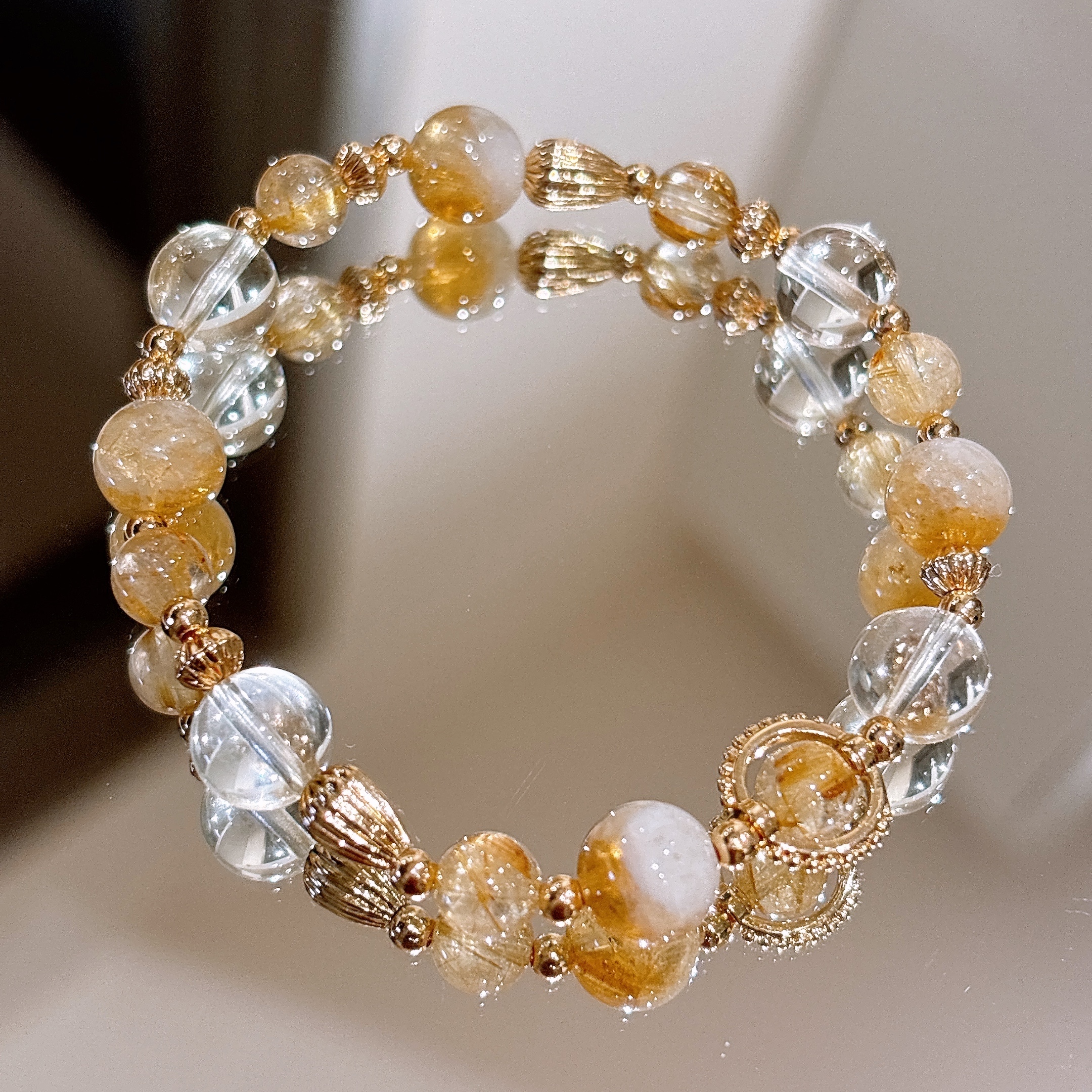 吸引財富防小人 | Golden | 頂級黃髮晶《彈力繩款式》