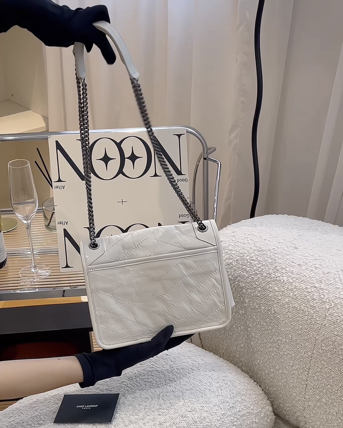 YSL｜NIKI BABY 鏈條包 白銀色