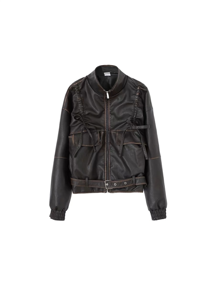 CONP 擦色繩結大輪廓皮衣