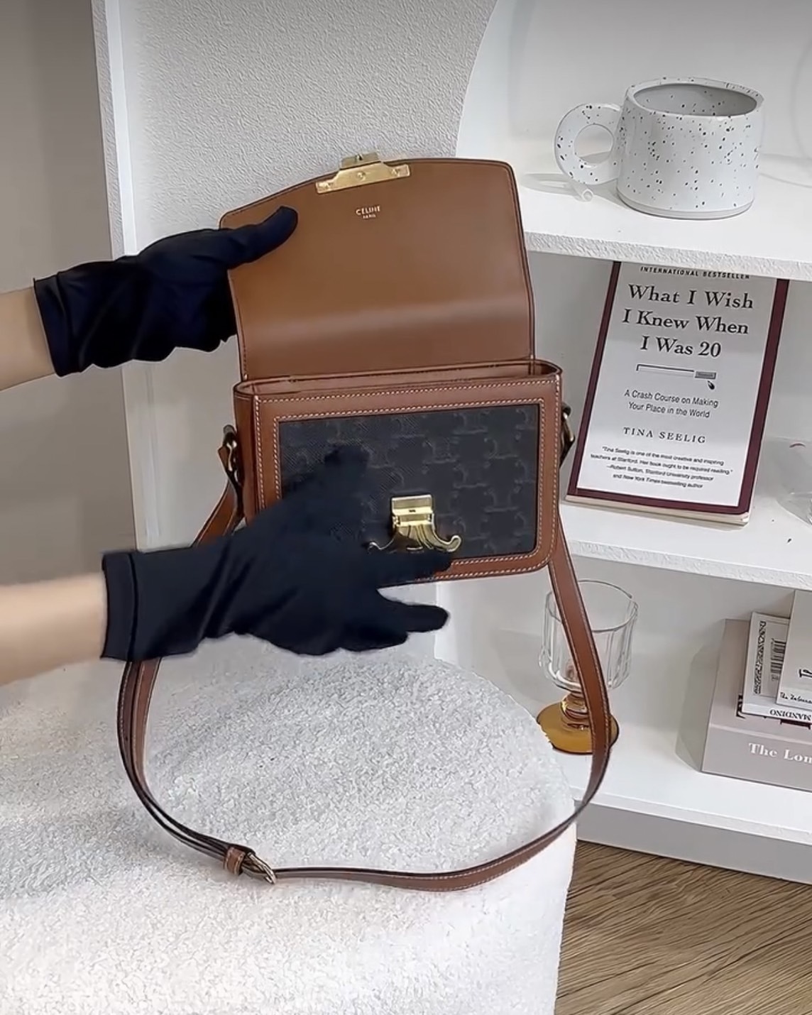 CELINE｜TEEN 凱旋門帆布斜跨包 深老花