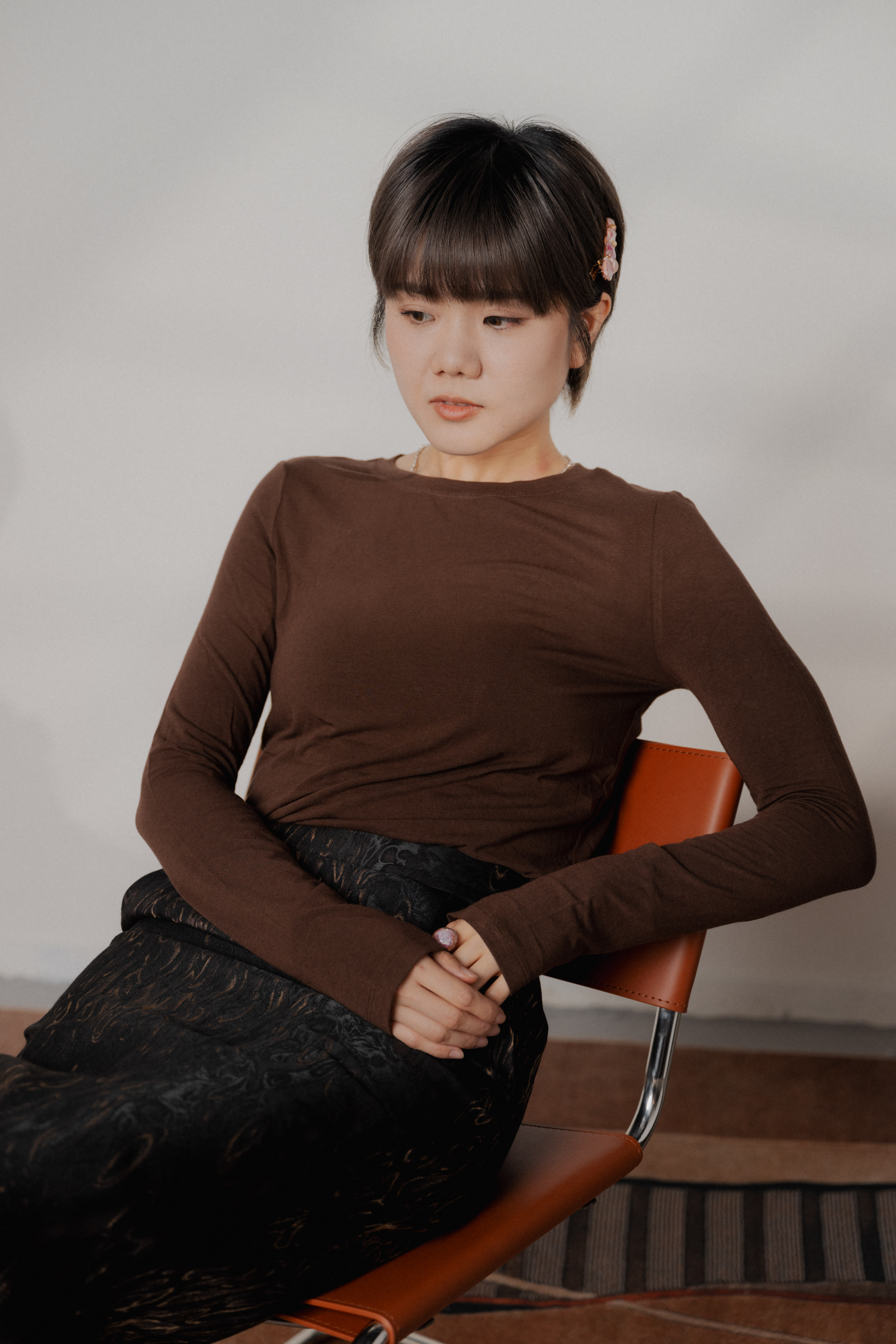 圓領長袖Tee（啡色）