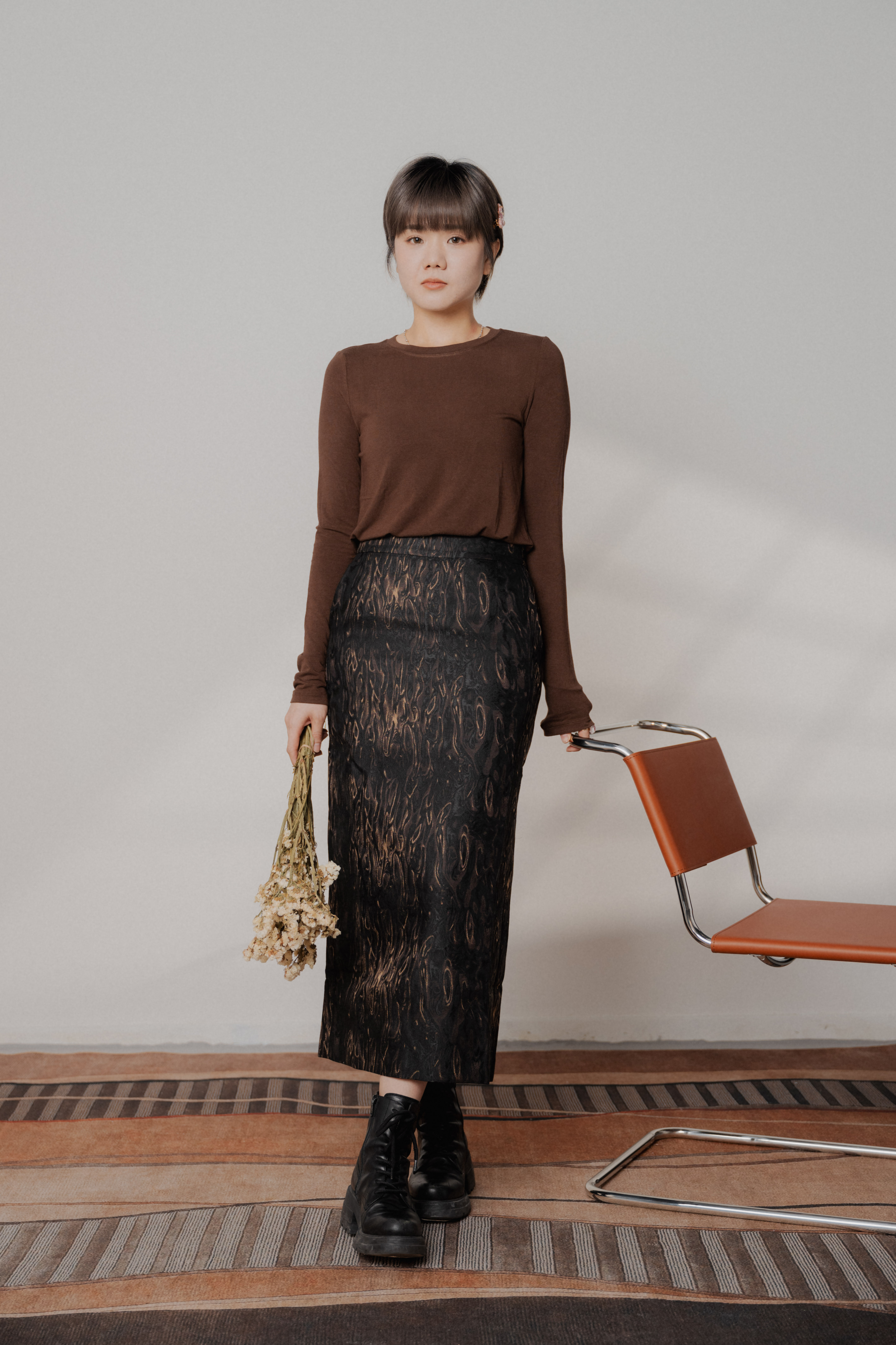 圓領長袖Tee（啡色）