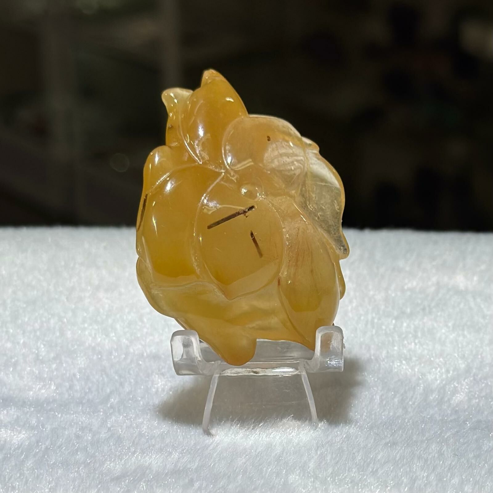 黃兔毛共生綠碧璽 九尾狐 (連座)