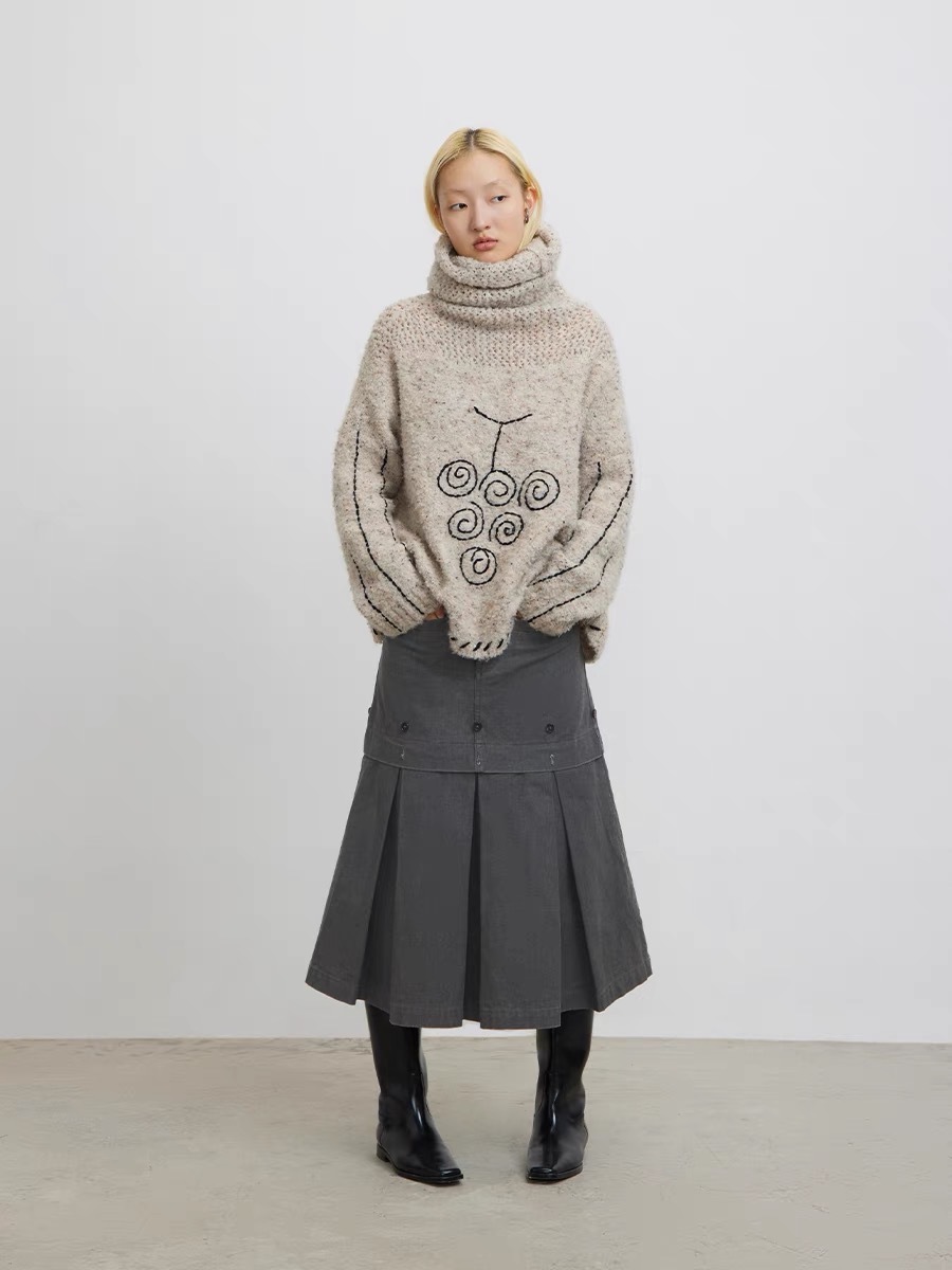 CONP 假兩層雙面百褶裙