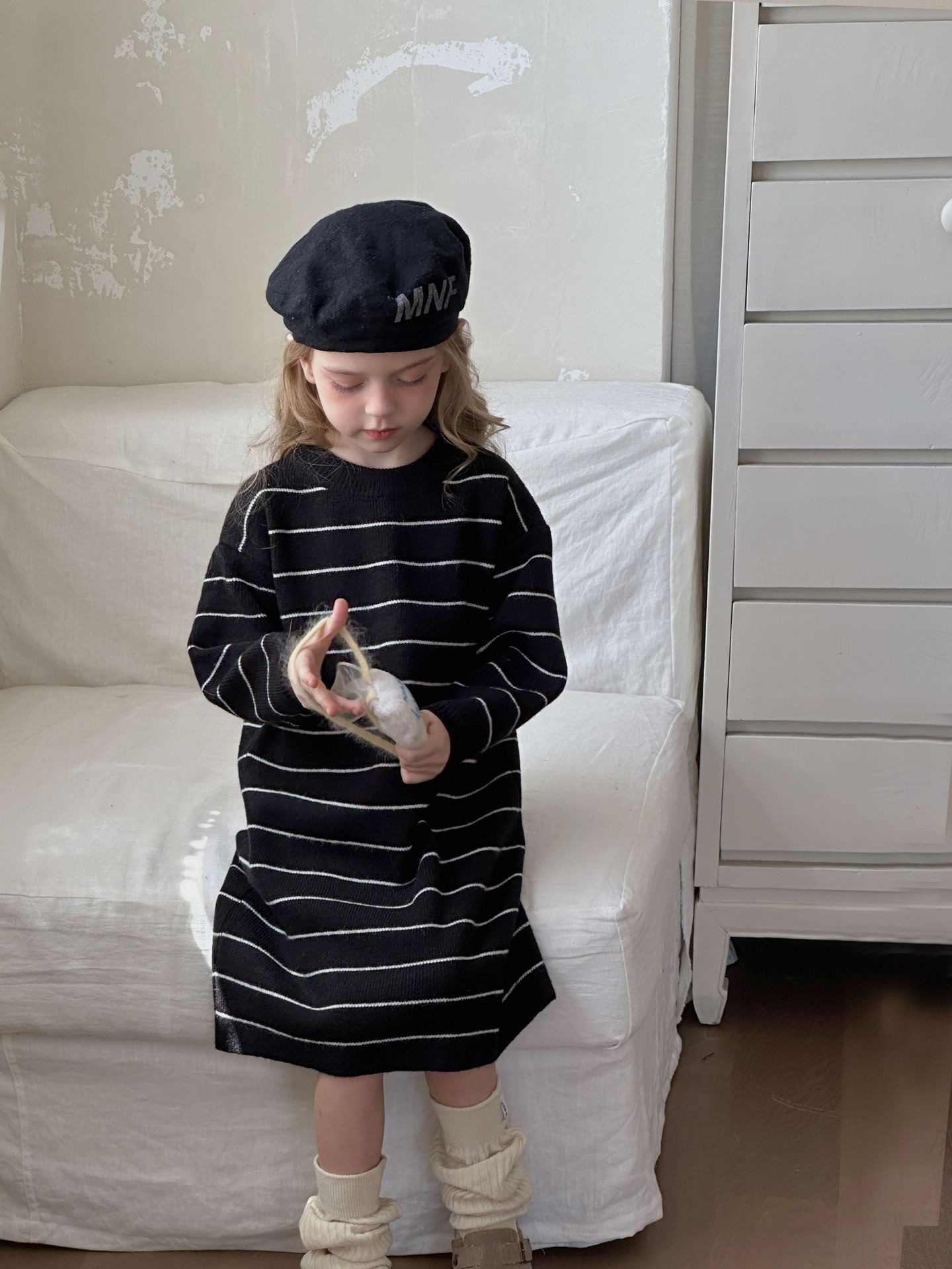 大方條紋針織洋裝