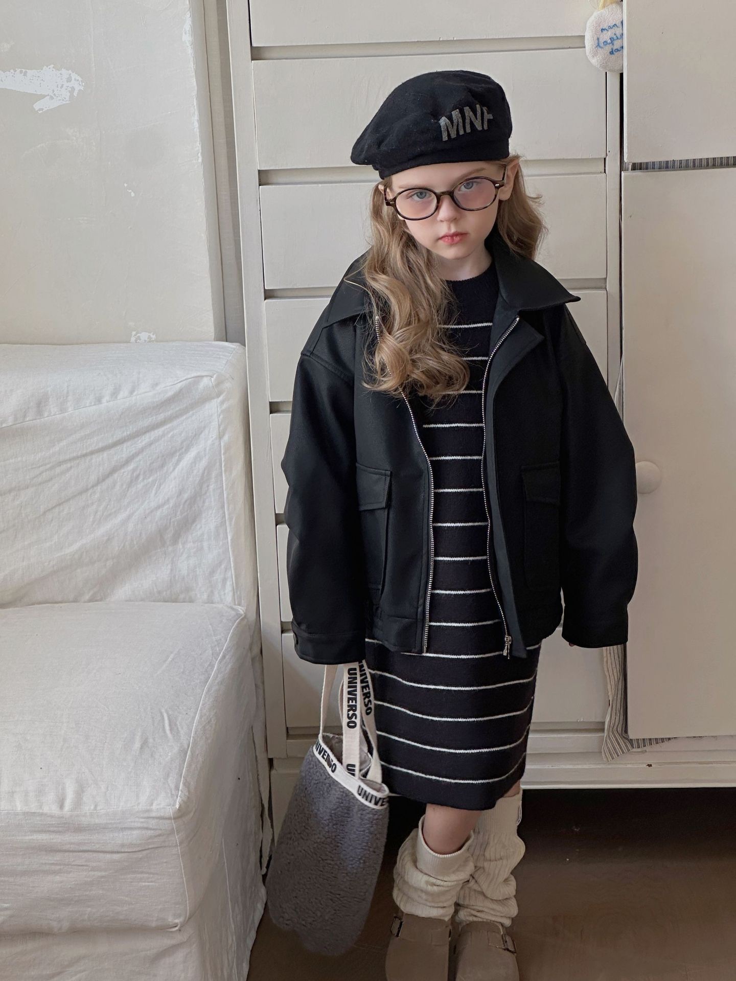 大方條紋針織洋裝