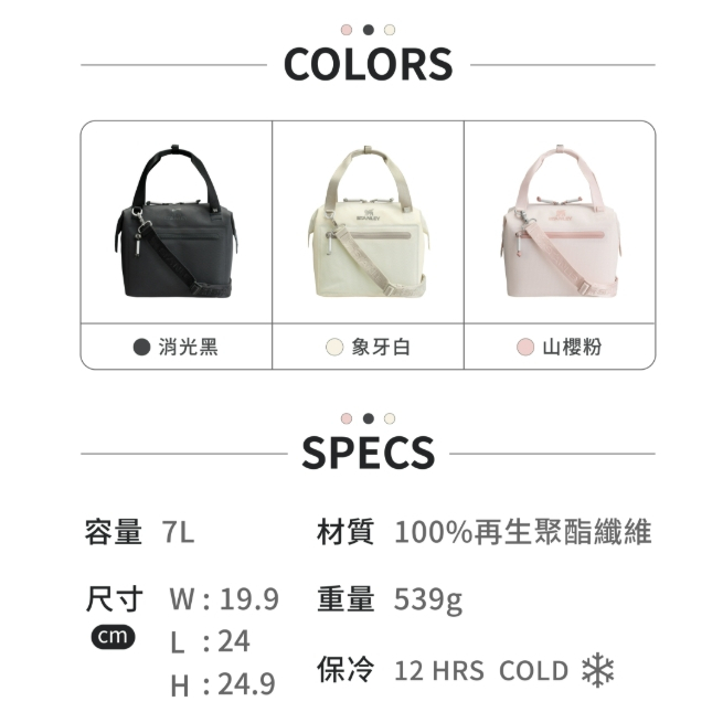 【樂森藥局】STANLEY 軟式小型手提保冷袋 7L / 消光黑 /象牙白 / 山櫻粉