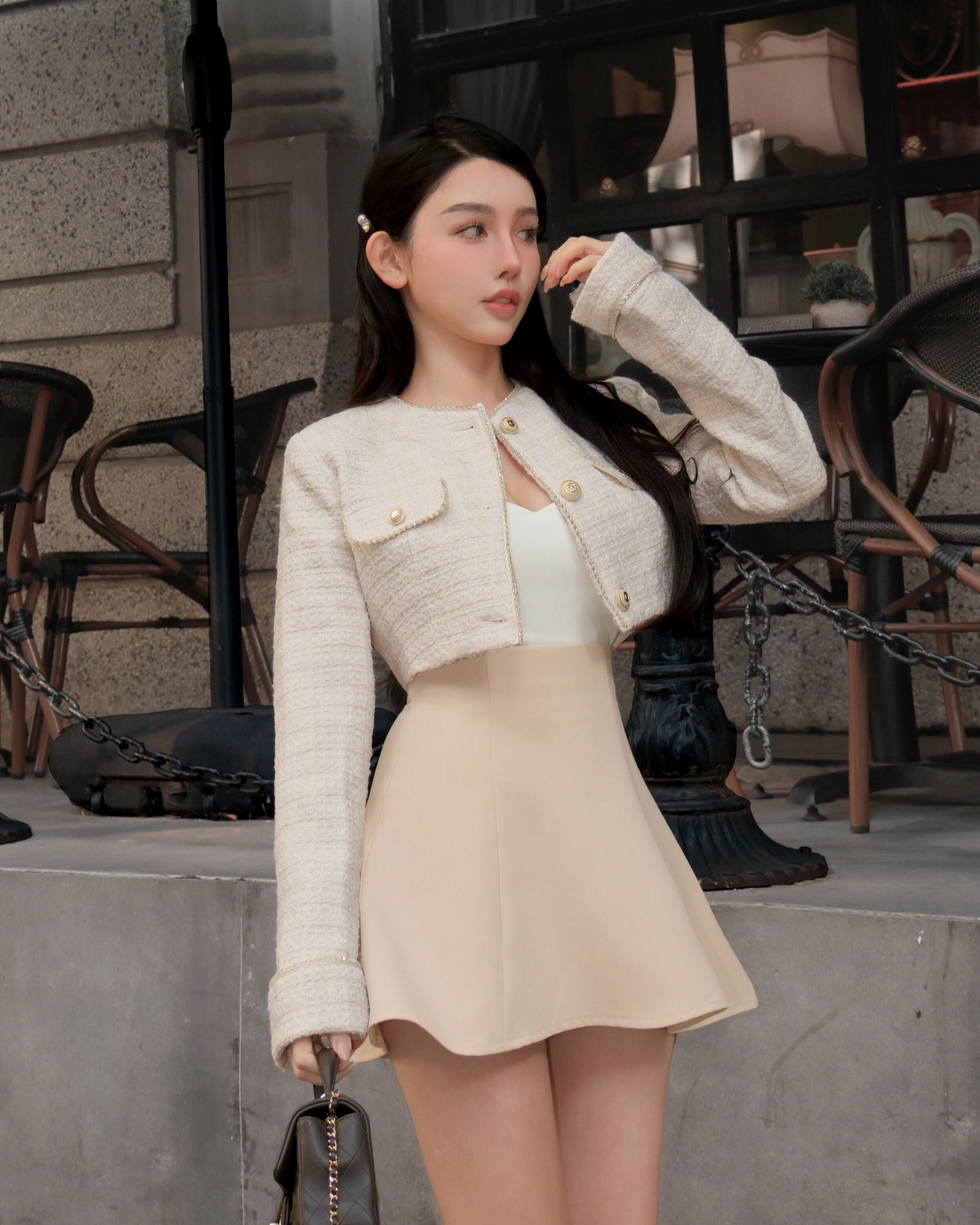 訂製-小香風毛呢編織短版外套