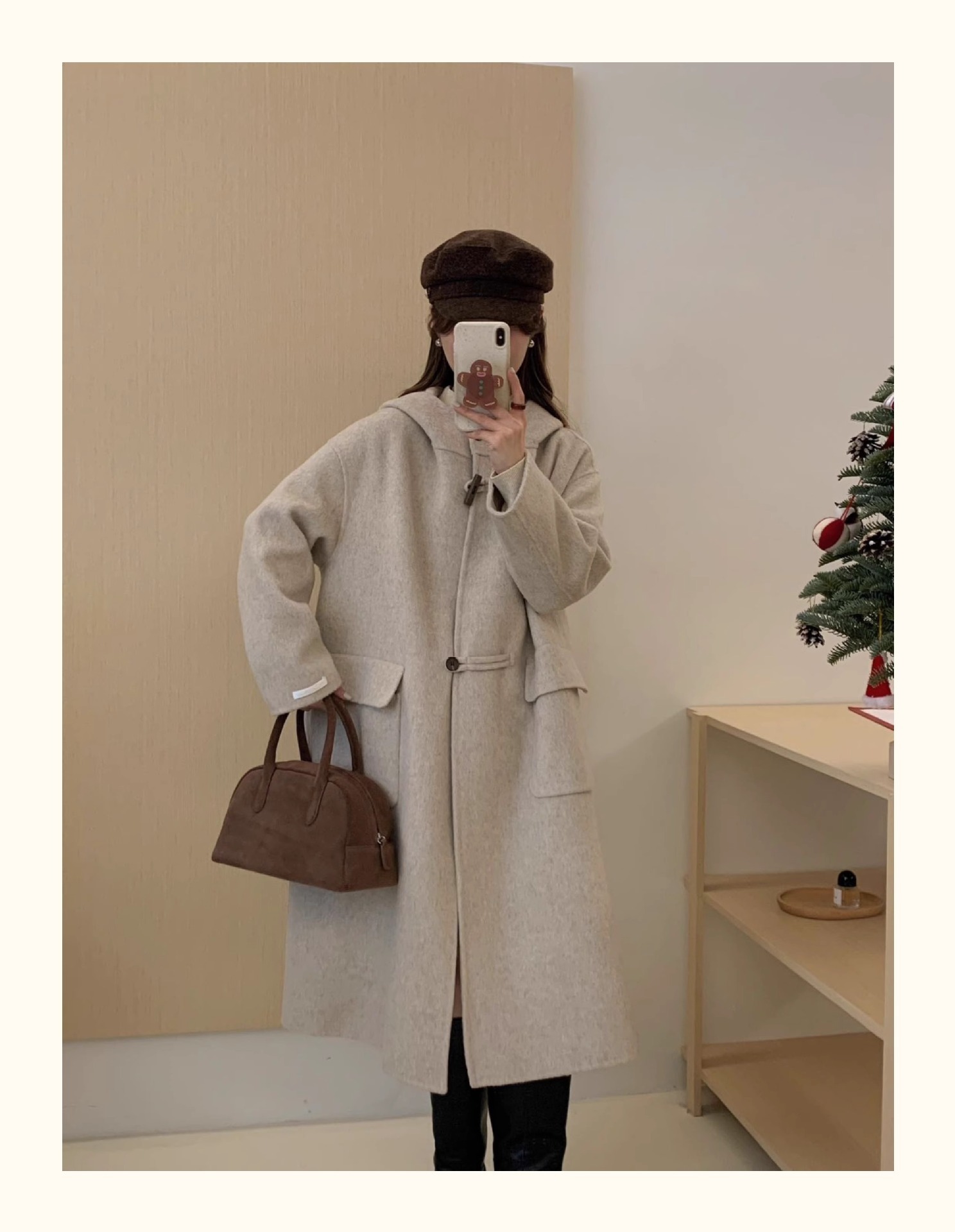 ᴷᴼᴿᴱᴬ 正韓🇰🇷連帽牛角木頭扣長版羊毛大衣（三色）