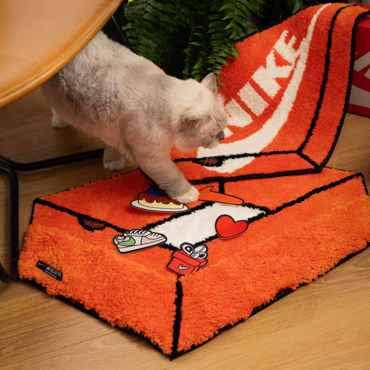 NIKE 經典鞋盒地毯 圖標組 橘紅 貼布 拼接地毯 羊毛氈 地墊 / 現貨