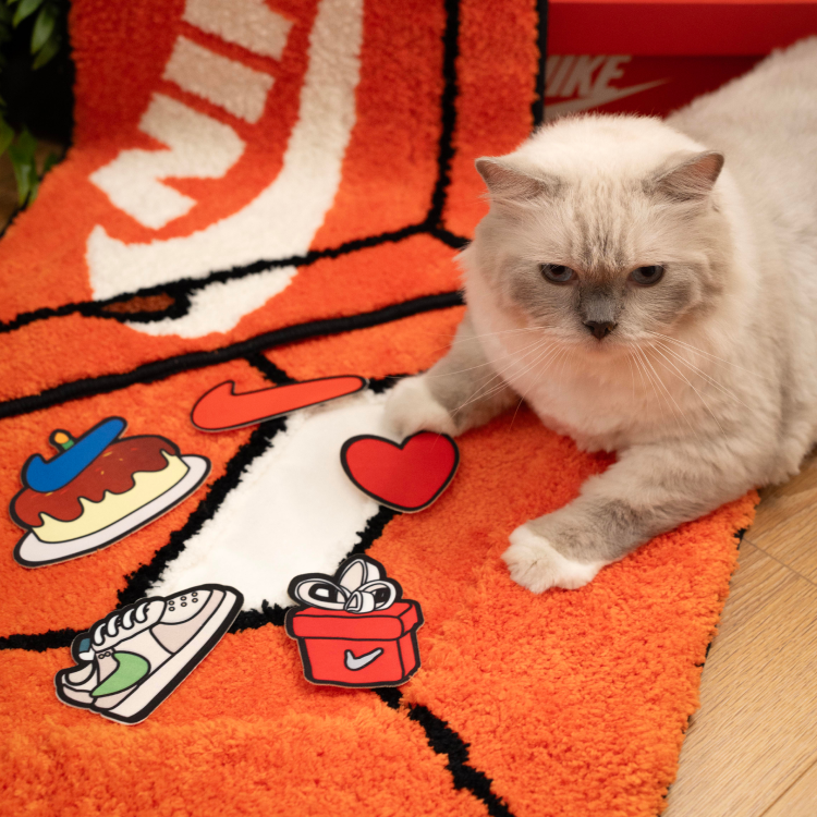 NIKE 經典鞋盒地毯 圖標組 橘紅 貼布 拼接地毯 羊毛氈 地墊 / 現貨