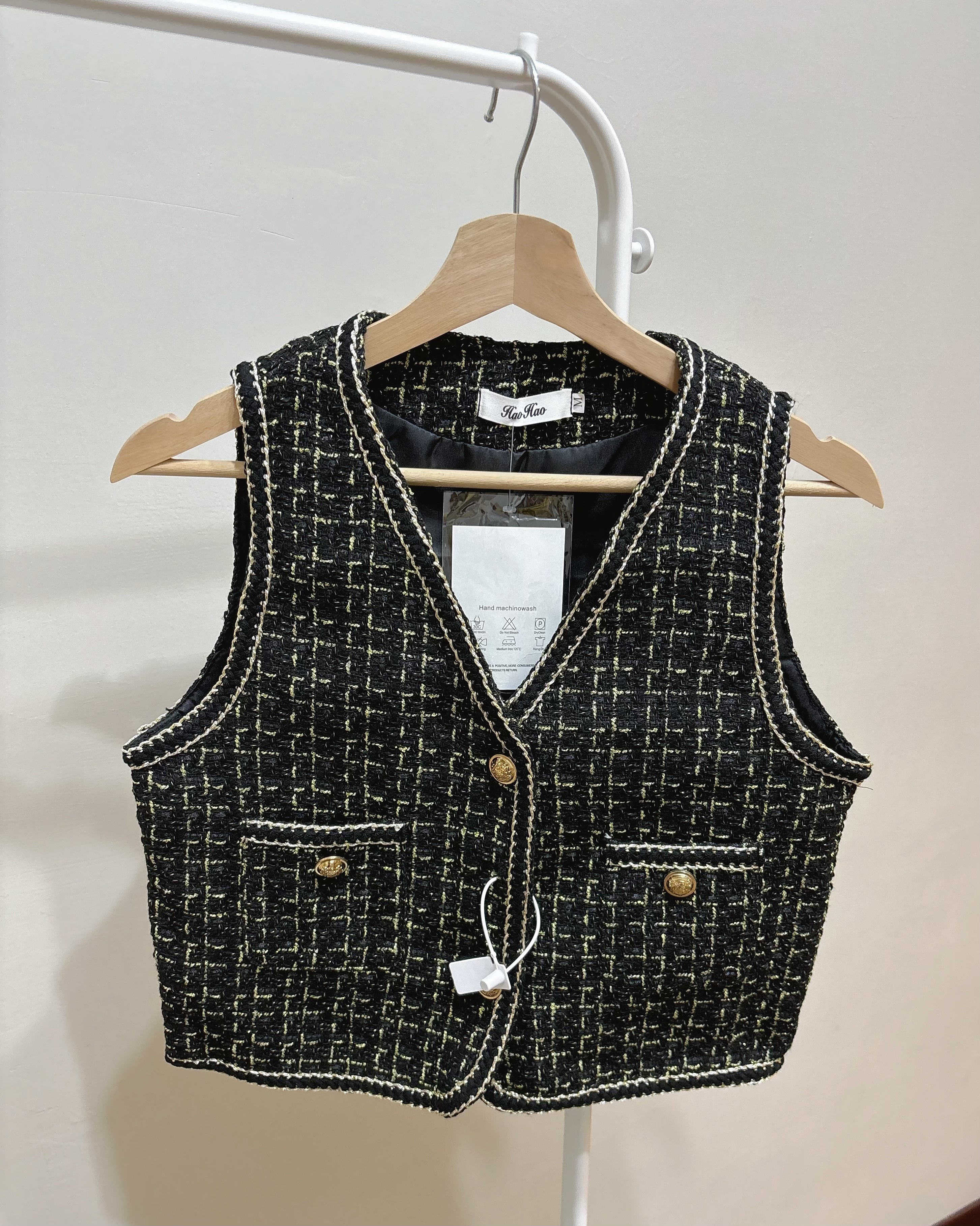 小香風質感背心-黑配金蔥現貨1