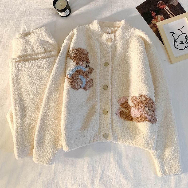 《5298》保暖可愛卡通半邊絨睡衣套裝