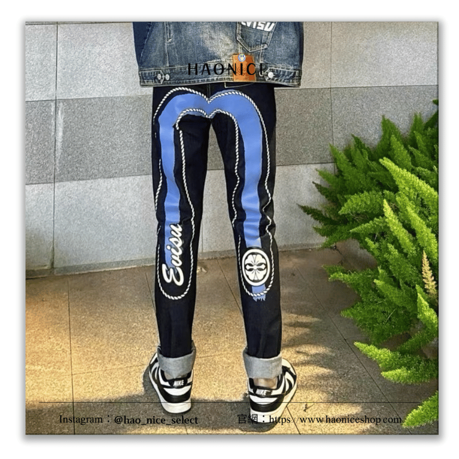 【NICE 歐美日韓代購】100%日本大阪正品 山根英彥EVISU 福神🇯🇵經典大藍M logo麻繩線條 窄口牛仔褲
