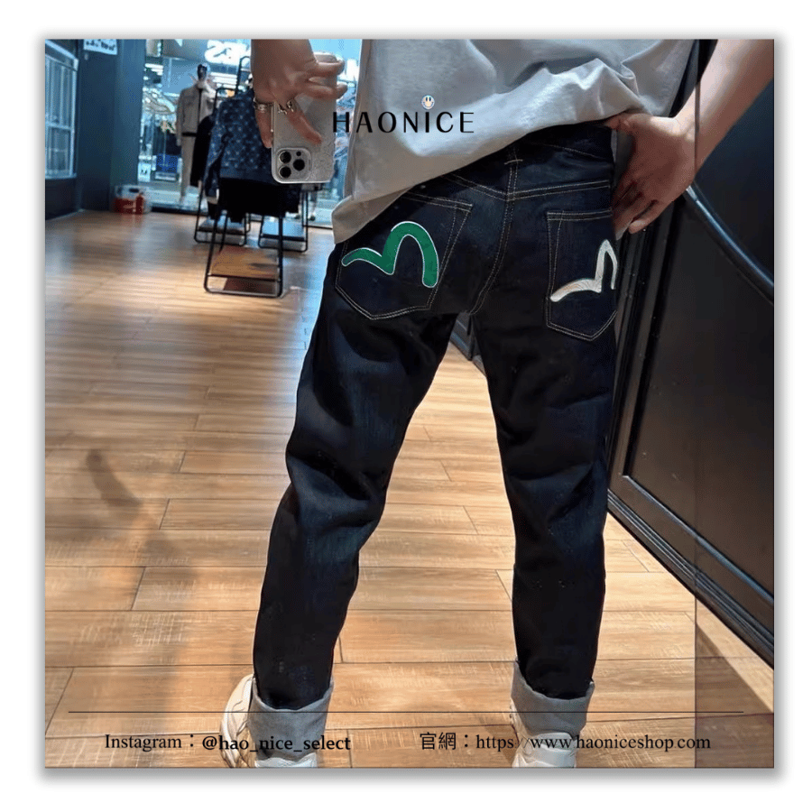 【NICE 歐美日韓代購】100%日本大阪正品 山根英彥EVISU 福神🇯🇵經典雙撞色logo窄口牛仔褲 街頭