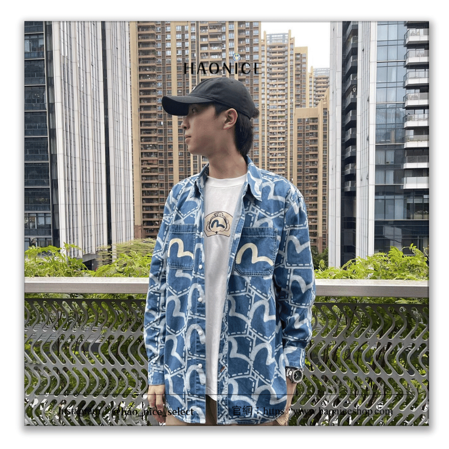 【NICE 歐美日韓代購】100%日本大阪正品 山根英彥EVISU 福神🇯🇵經典滿版logo水洗復古牛仔襯衫