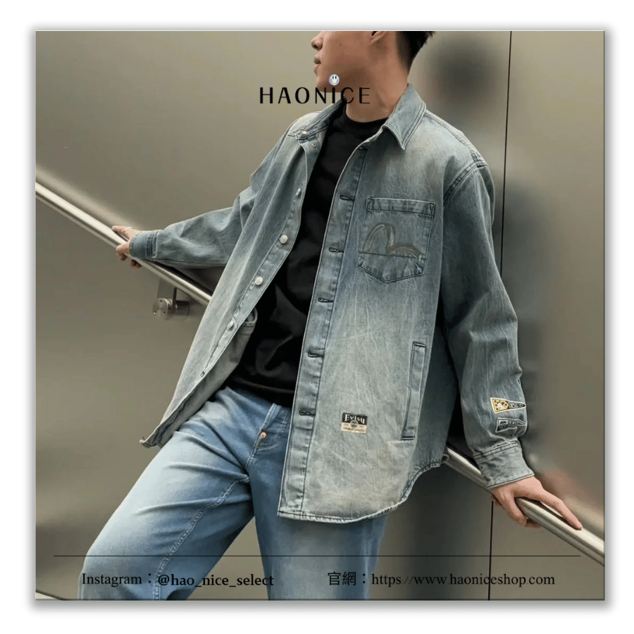 【NICE 歐美日韓代購】100%日本大阪正品 山根英彥EVISU 福神🇯🇵經典刷漆logo水洗復古牛仔外套 線條