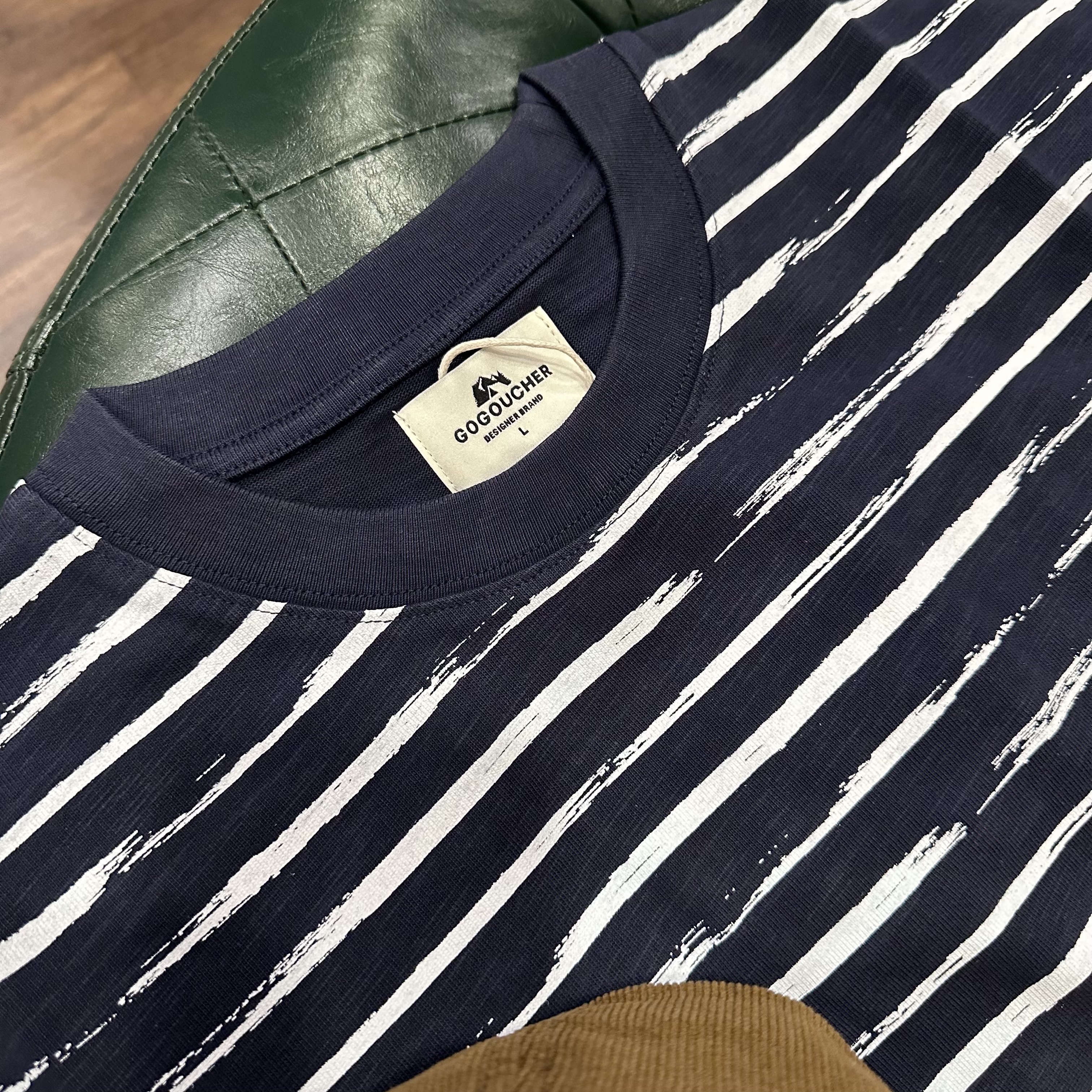 重磅竹節棉條紋口袋TEE