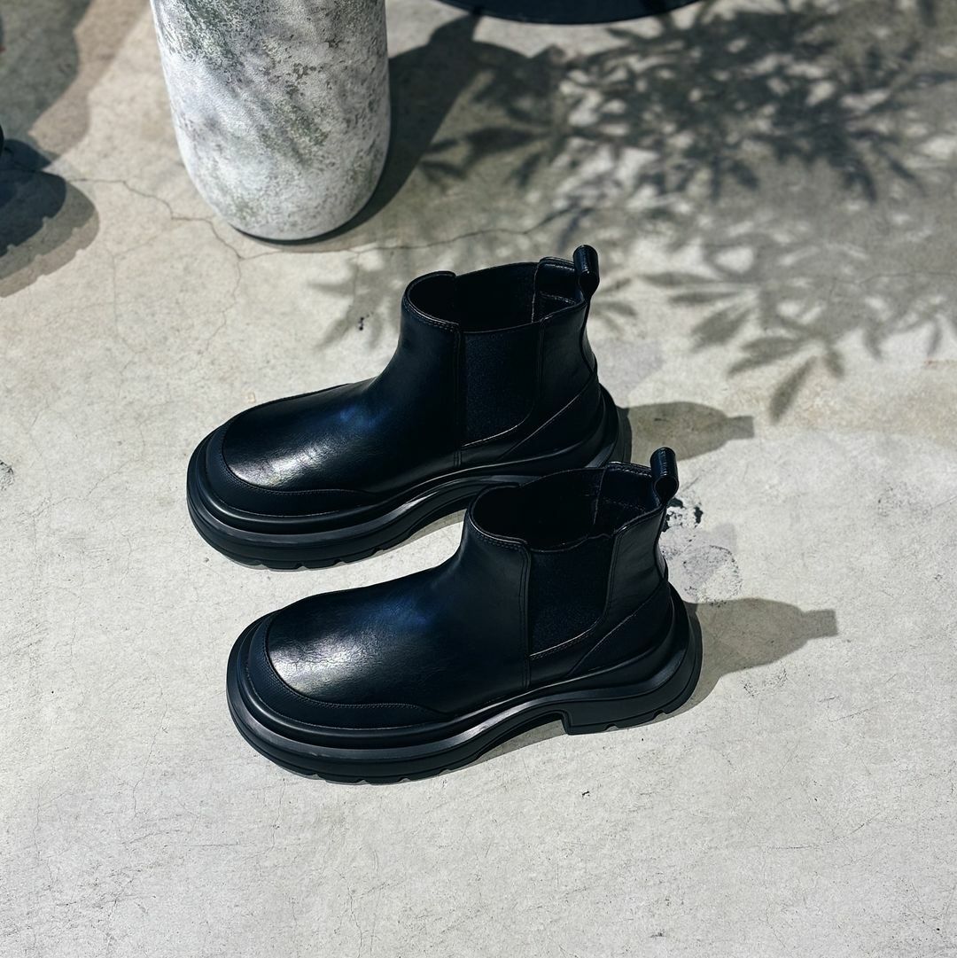 niko and ... 黑色 奶油 皮革 厚底 增高 切爾西短靴 短靴