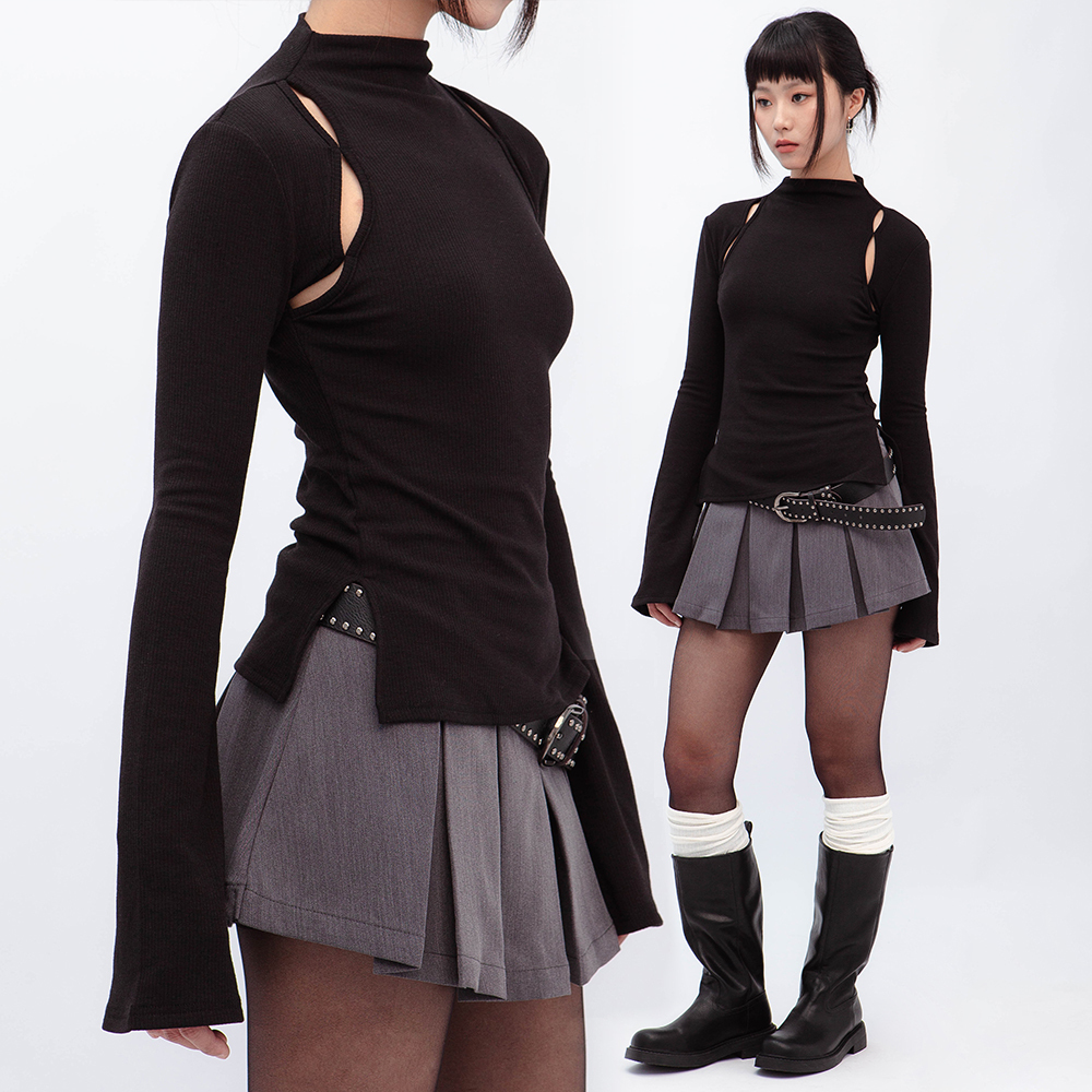 羅紋鏤空小高領上衣