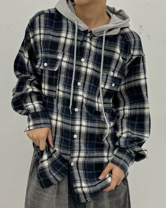 格仔連帽長袖恤衫 GATHER-026S