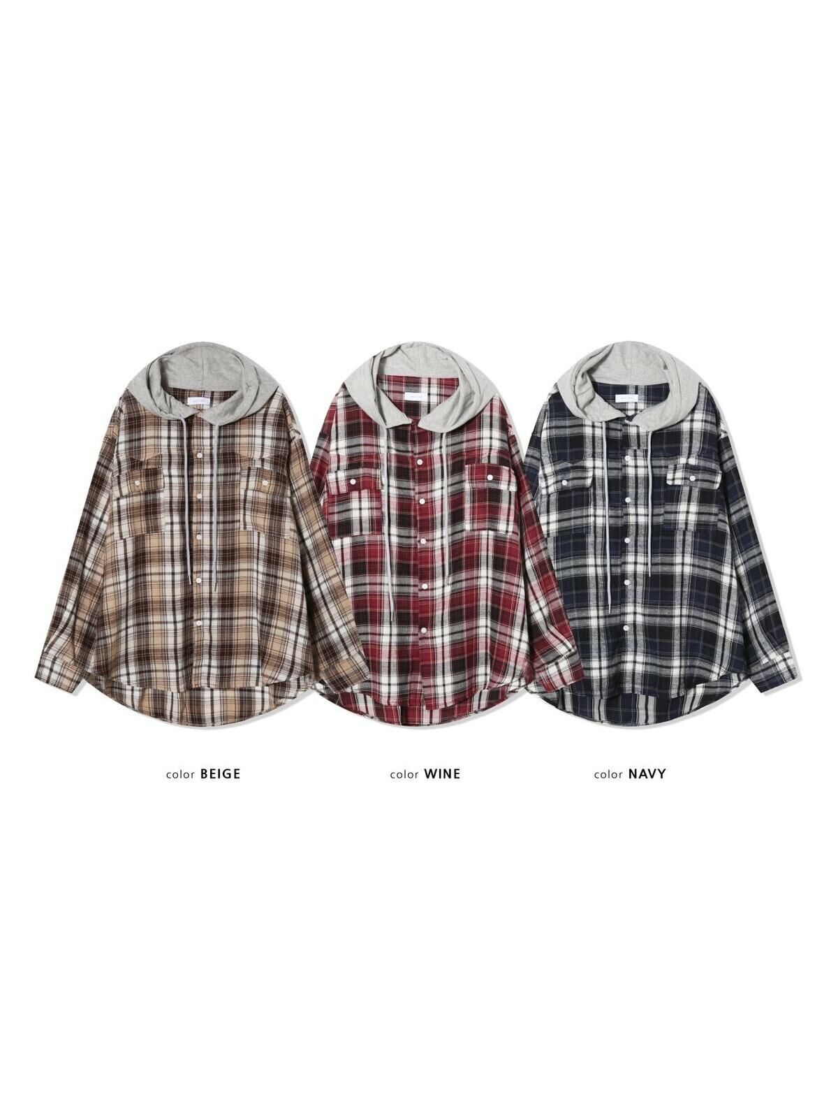 格仔連帽長袖恤衫 GATHER-026S