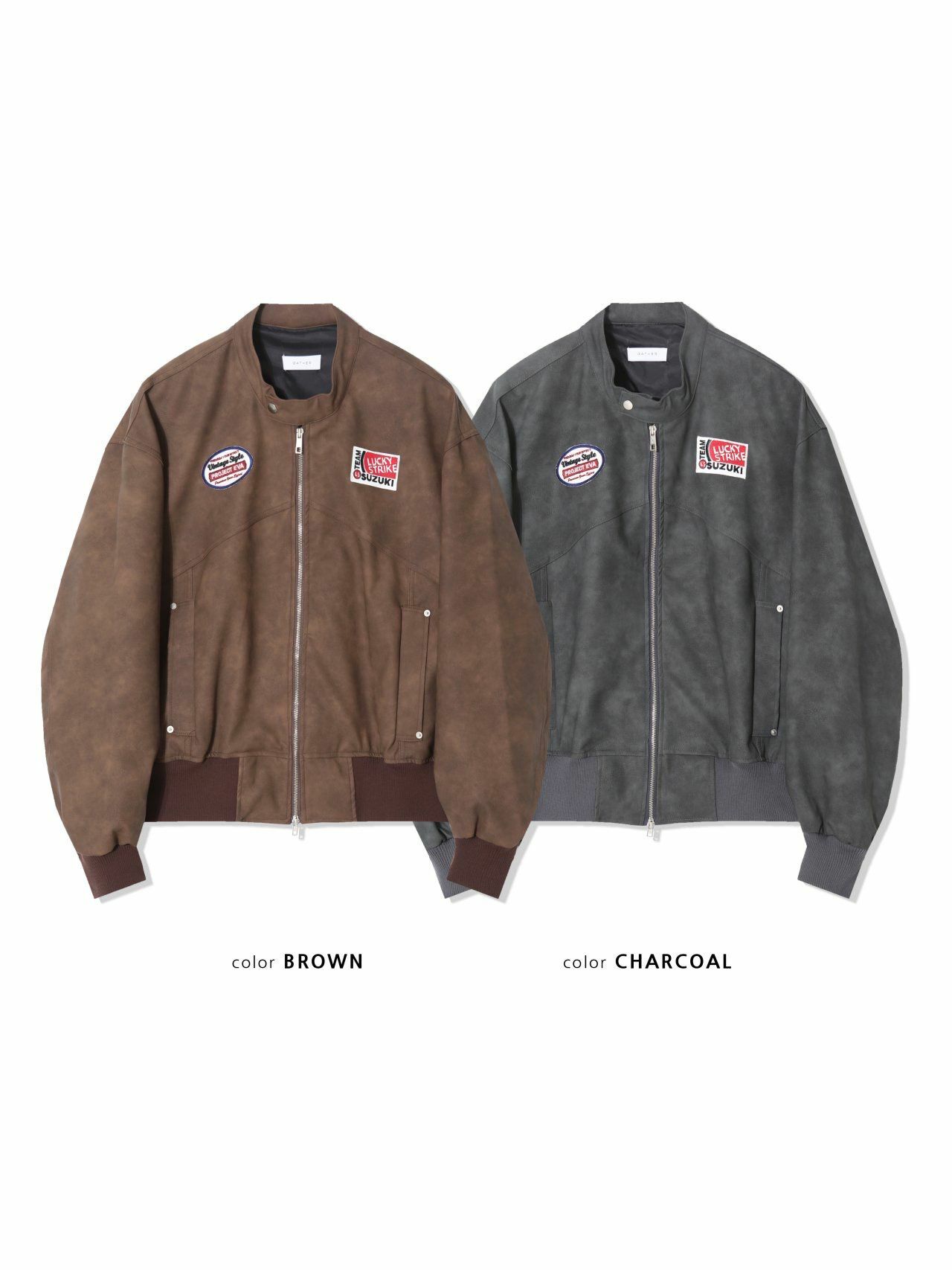 企領綉章拉鍊合成皮褸 GATHER-029JK