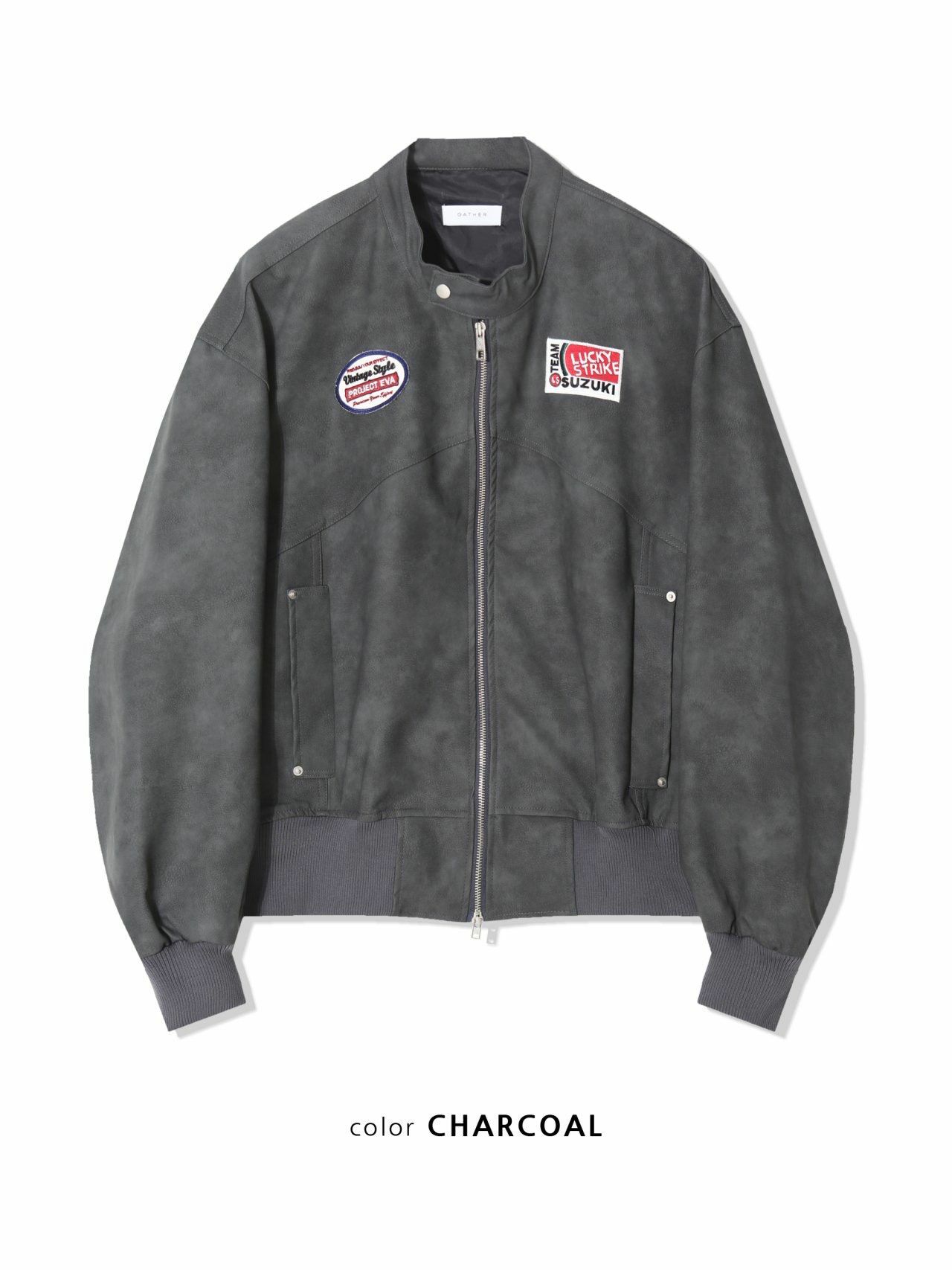 企領綉章拉鍊合成皮褸 GATHER-029JK