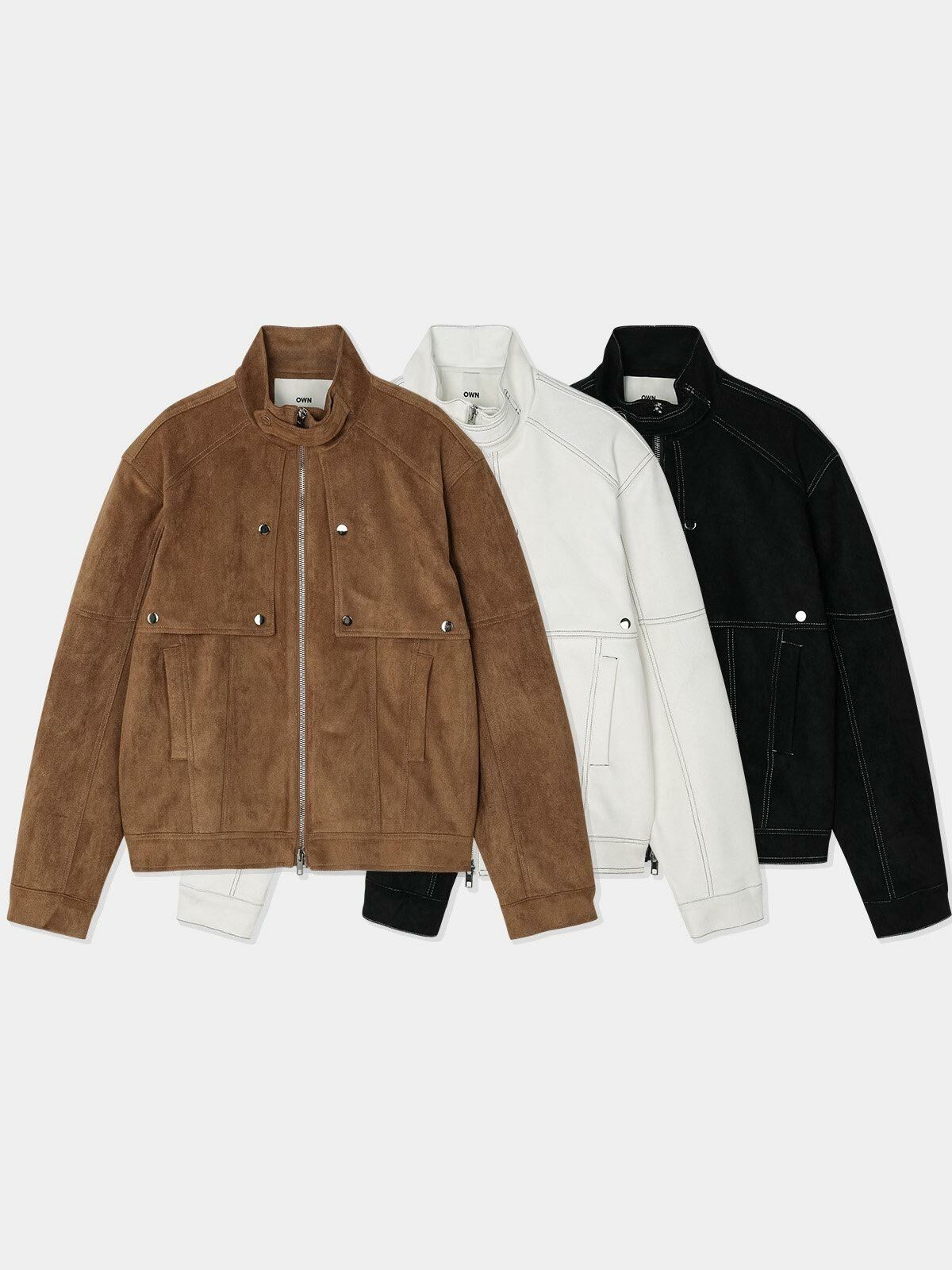 企領拉鍊合成皮褸 OWN-058JK