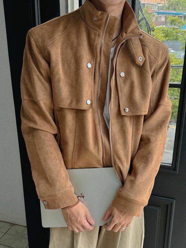 企領拉鍊合成皮褸 OWN-058JK