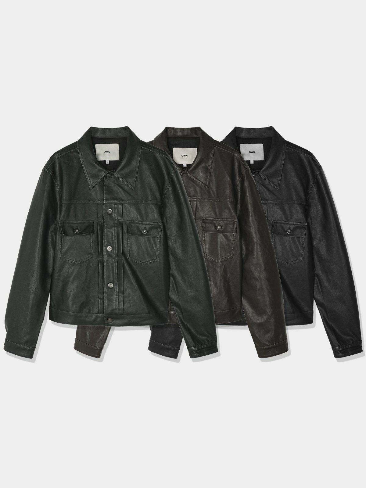 反領開胸合成皮褸 OWN-060JK