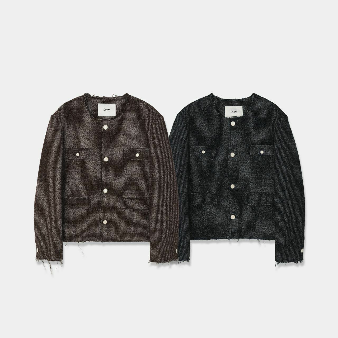 圓領閃條破邊開胸外套 OWN-063JK