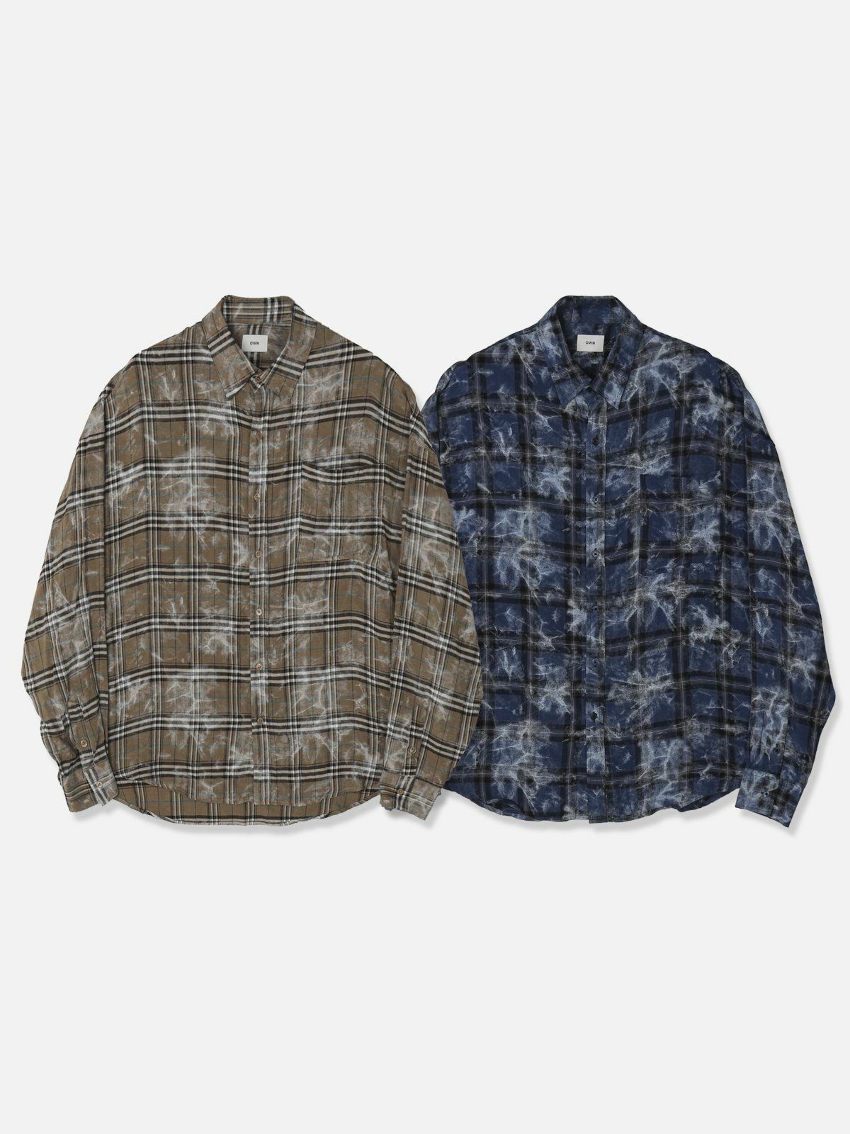 仿污格仔長袖恤衫 OWN-064S