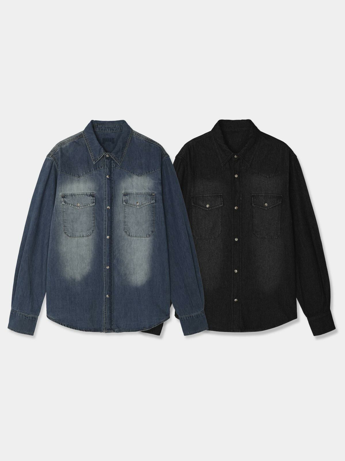 洗水牛仔長袖恤衫 OWN-065S