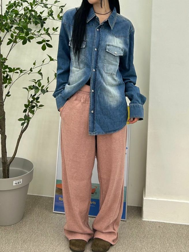 洗水牛仔長袖恤衫 OWN-065S